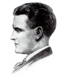 A profile drawing of a man's head and shoulders