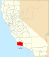 Harta statului California indicând comitatul Santa Barbara