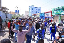 Somalilanders marching down a street