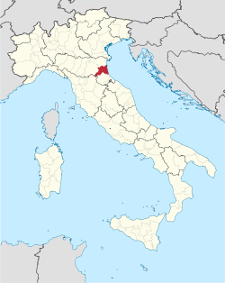 Map highlighting the location of the province of Ravenna in Italy