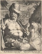 Cristo, como jardinero, con la Magdalena (Noli me tangere), grabado de Egidius Sadeler a partir de un dibujo de Bartholomäus Spranger.