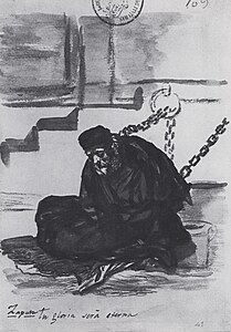 Diego Mateo Zapata, aherrojado en una cárcel de la Inquisición, en un grabado de Goya (Zapata, tu gloria será eterna)