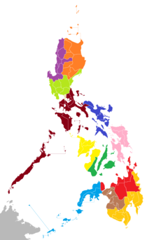 Map of the Philippines showing its 13 judicial regions.