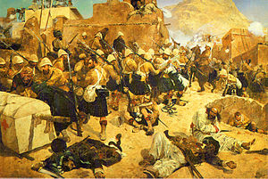 92-й полк горцев штурмует селение Ганди-Мулла-Сихакбад, картина Ричарда Вудвиля