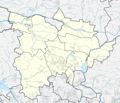 Mapa konturowa powiatu tarnogórskiego, w centrum znajduje się punkt z opisem „Zakłady Chemiczne „Tarnowskie Góry””
