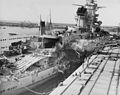A súlyosan sérült, Richelieu osztályú Jean Bart francia csatahajó Casablanca kikötőjében, 1942. november 16-án.