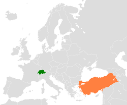 Map indicating locations of Switzerland and Turkey