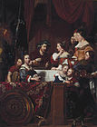 Jan de Bray (left) and his family pose as The Banquet of Anthony and Cleopatra. By the date of this second version of 1669, most of the models had died of the plague some years before.