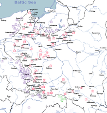 Map showing deployment of German, Polish and Slovak divisions on 1 September 1939, immediately before the German invasion.