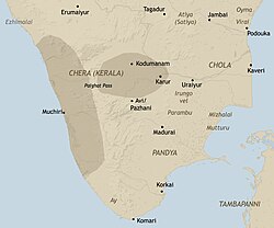 প্রাচীন দক্ষিণ ভারতের মানচিত্রে চের রাজ্যের অবস্থান