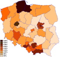 Poparcie dla PO w wyborach w 2001 w poszczególnych okręgach