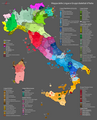 Quadro complessivo delle Lingue e Gruppi dialettali in Italia, prossimo al livello comunale.