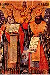 Methodios und Kyrill auf einer Ikone (→ zum Artikel Altkirchenslawische Sprache)