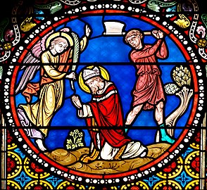 Martyrdom of St. Austremonius (stained glass window from the church Saint-Austremonius of Issoire, Auvergne, France).