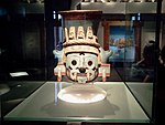 Tlāloc effigy vessel (Aztec); c. 1440–1469; painted earthenware; height: 35 cm; Templo Mayor Museum[64]