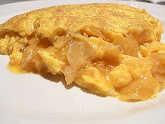 Tortilla de Betanzos characterised by being softer or "runny".