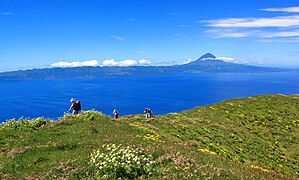 Pico Island and Mount Pico, the highest mountain in Portugal, seen from São Jorge Island