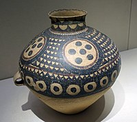Dotted pottery pot, semi-mountain type; dating from 4700 to 4300 years; Gansu Provincial Museum