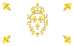 Un type de drapeau blanc du royaume de France utilisé sous la Restauration tel qu'on peut le voir sur le tableau de Louis-François Lejeune représentant l'entrée de Charles X à Paris par la barrière de la Vilette, après son sacre en 1825[34].