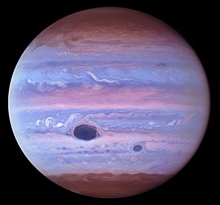Ultraviolet view of Jupiter by Hubble, January 11, 2017.[247] False colored image.