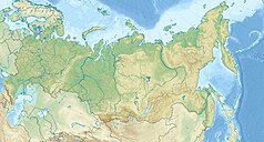 Mapa konturowa Rosji, u góry po lewej znajduje się punkt z opisem „Murmańsk”