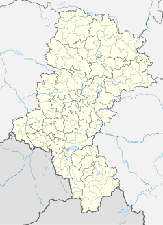 Mapa konturowa województwa śląskiego, blisko centrum u góry znajduje się punkt z opisem „Zakłady Chemiczne „Tarnowskie Góry””