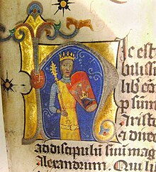 King Louis I of Hungary, crown, shield, Anjou coat of arms, secpter, Hungarian, medieval, book, illumination, illustration, history