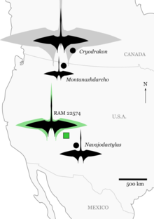 Significant pterosaur discoveries in western North America.png