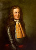 A half-length portrait of Edmund Andros. He wears metal plate armor, and a lace collar or cravat is visible.