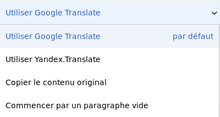 Options de traduction automatique, accessibles à droite de l'écran.