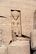 Central, inset statue of Ra-Horakhty at the Great Temple