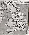 Image 15"Map of Air Routes and Landing Places in Great Britain, as temporarily arranged by the Air Ministry for civilian flying", published in 1919, showing Hounslow, near London, as the hub (from History of aviation)