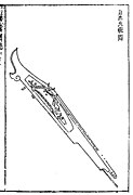 A flintlock firearm from the Junqi tushuo, 1635.