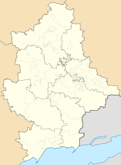 Mapa konturowa obwodu donieckiego, w centrum znajduje się punkt z opisem „miejsce zdarzenia”