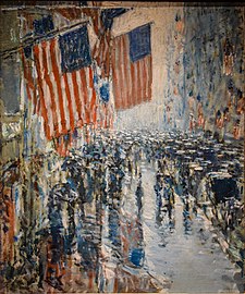 Childe Hassam, Rainy Day, Fifth Avenue, 1916, part of his Flag series[27]