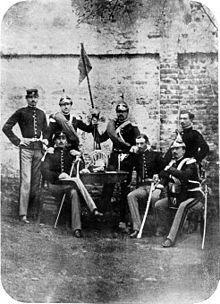 Cavalieri del Reggimento Piemonte Reale fotografati nel febbraio 1859.