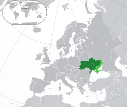Местоположбата на  Украина  (зелено) на Европскиот континент  (темнозелено)  —  [Легенда]