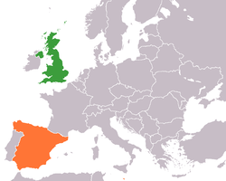 Map indicating locations of United Kingdom and Spain