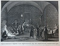 Тортури інквізиції голландська гравюра XVII ст.