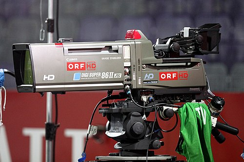 An Ikegami camera with Canon DIGISUPER lens of ORF at a football match