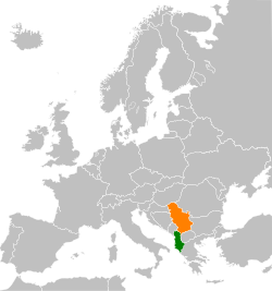 Map indicating locations of Albania and Serbia