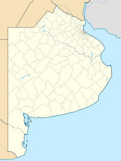 Mapa konturowa prowincji Buenos Aires, u góry po prawej znajduje się punkt z opisem „Sarandí”