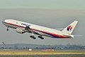 Malaysia Airlines Boeing 777-200ER taking off at Roissy-Charles de Gaulle Airport in France