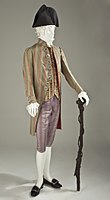 French suit from 1790 to 1795 with a bicorne hat.