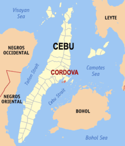 Map of Cebu with Cordova highlighted