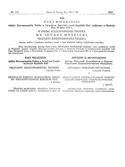 A szovjet–lengyel megnemtámadási egyezmény hivatalos teljes szövege (mindkét nyelven: lengyelül és oroszul). Dziennik Ustaw 1932 nr 115 pos. 951.