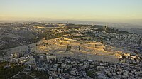 Sunset aerial photograph of the Mount of Olives.
