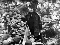 After selling her home, Emmeline Pankhurst, pictured in New York City in 1913, travelled constantly, giving speeches throughout Britain and the United States.