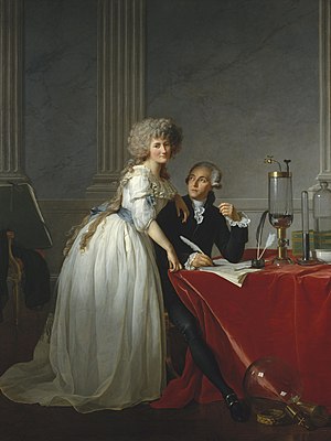 האריסטוקרט הצרפתי אנטואן לבואזיה, יחד עם אשתו, בציור משנת 1788, מעשה ידיו של הצייר ז'אק-לואי דויד.