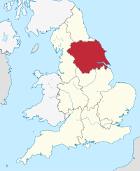 Yorkshire and the Humber, highlighted in red on a beige political map of England